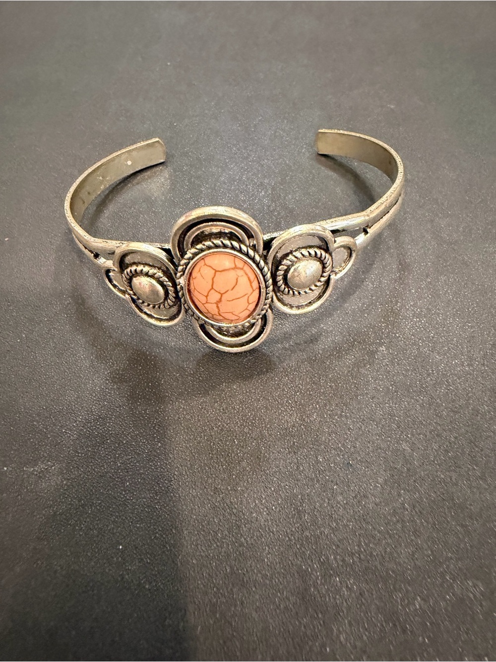 Orange Stone Silver-Tone Cuff Bracelet - Women Jewelry